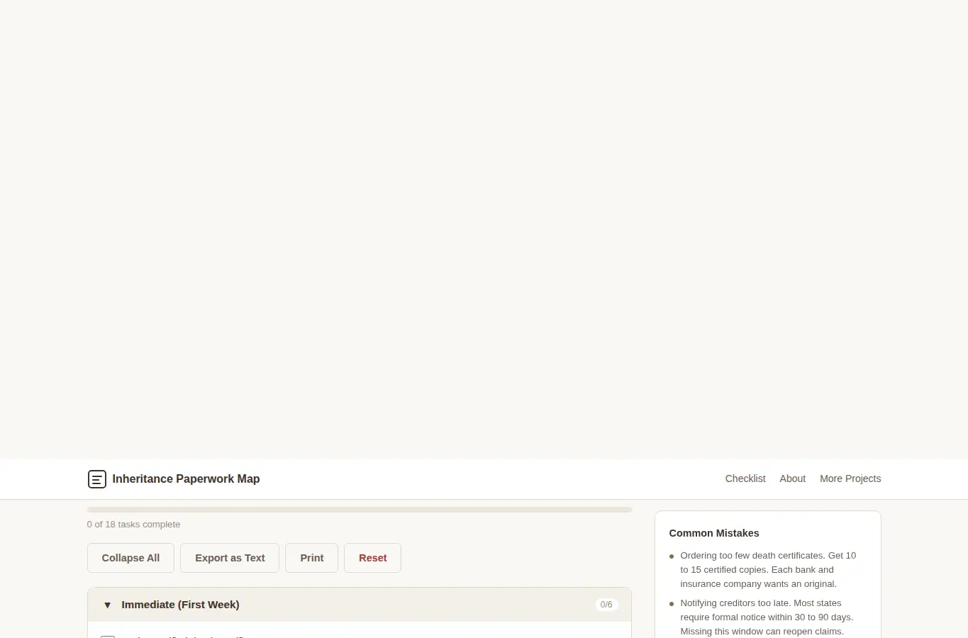 Screenshot of Inheritance Paperwork Map interface showing the project page in use